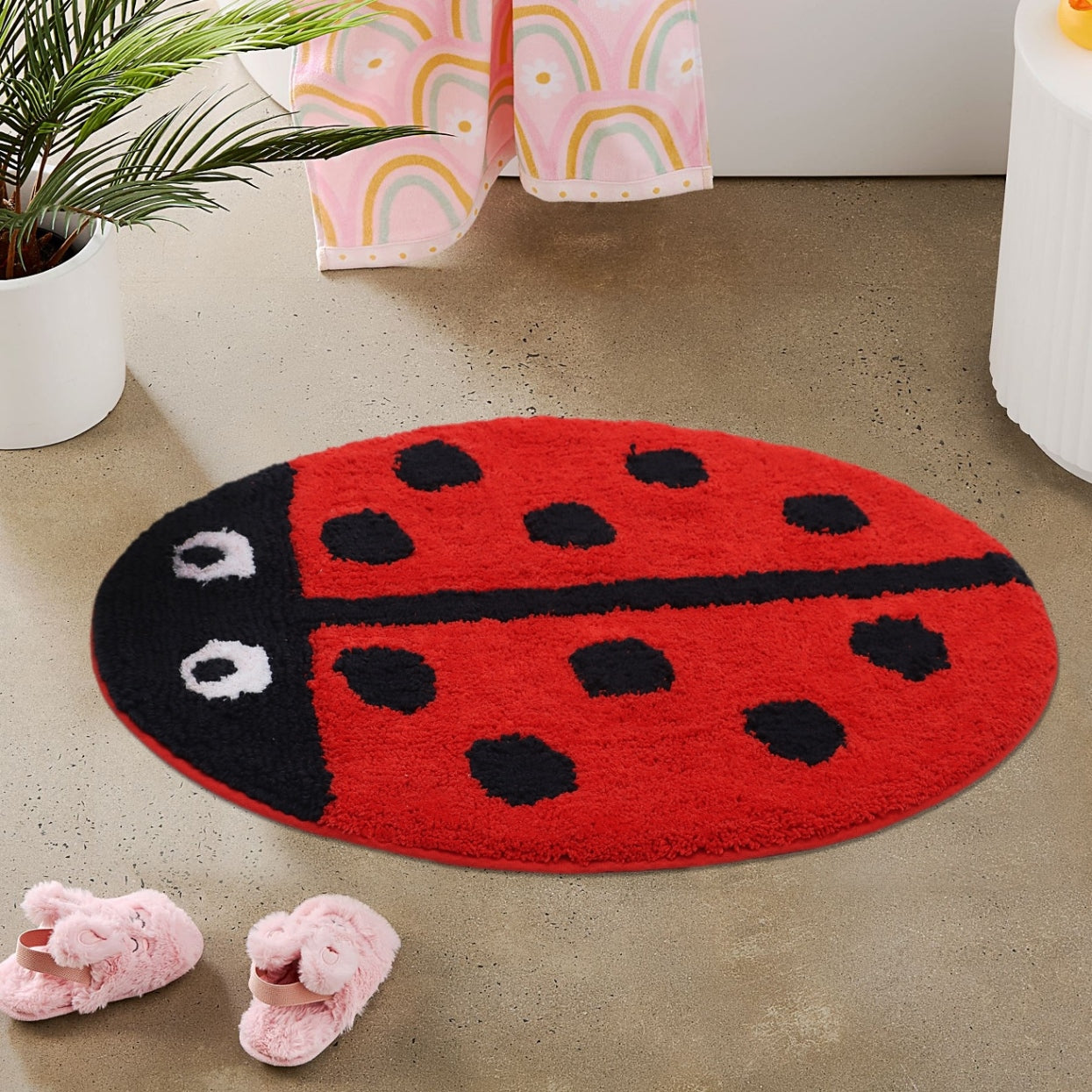 Black and White Cotton Ladybug Bathmat