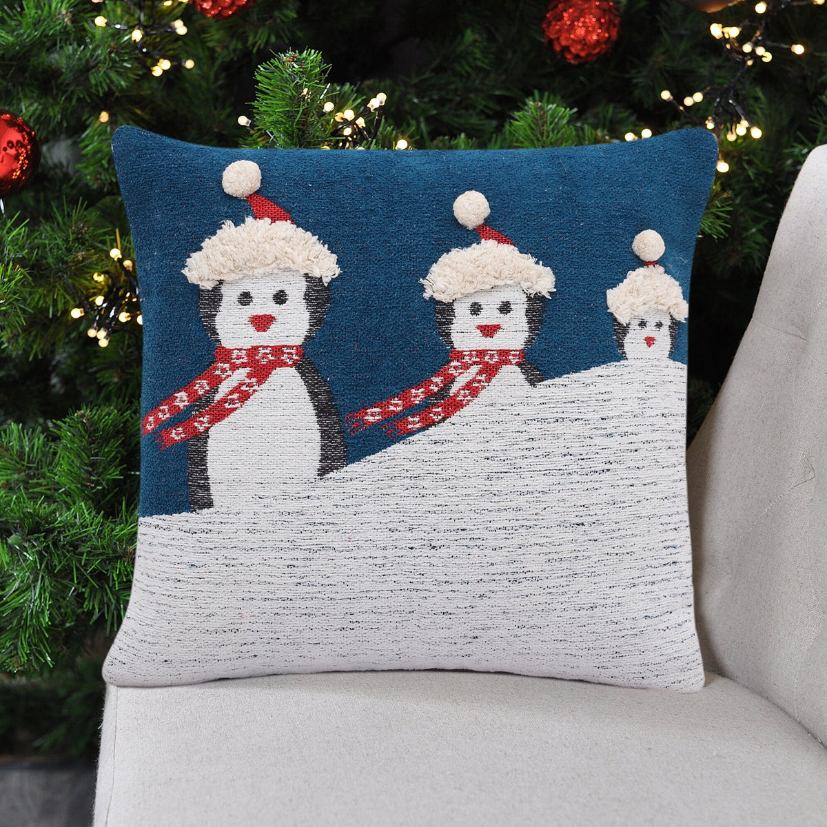 Blue and White Cotton Jacquard Cushion Cover