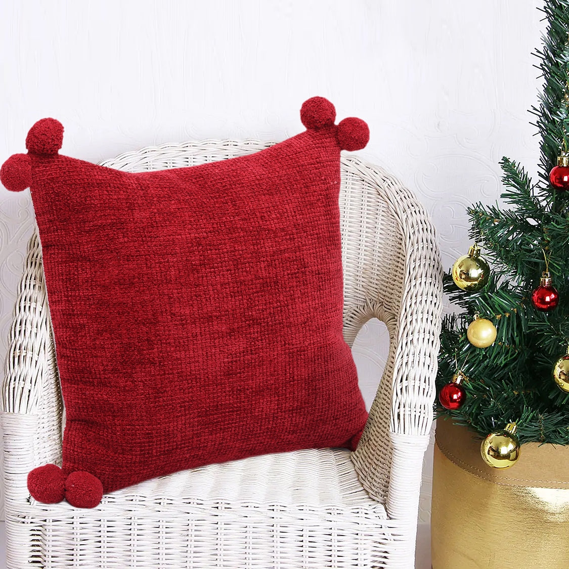 Red Chenille Woven Cushion Cover
