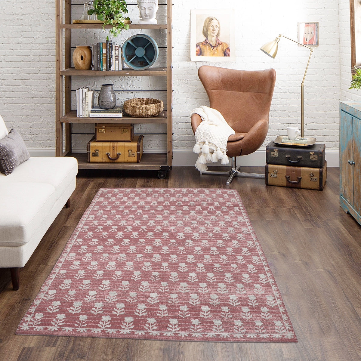 Rust and White PET Digital Printed Rug - 5'x8'