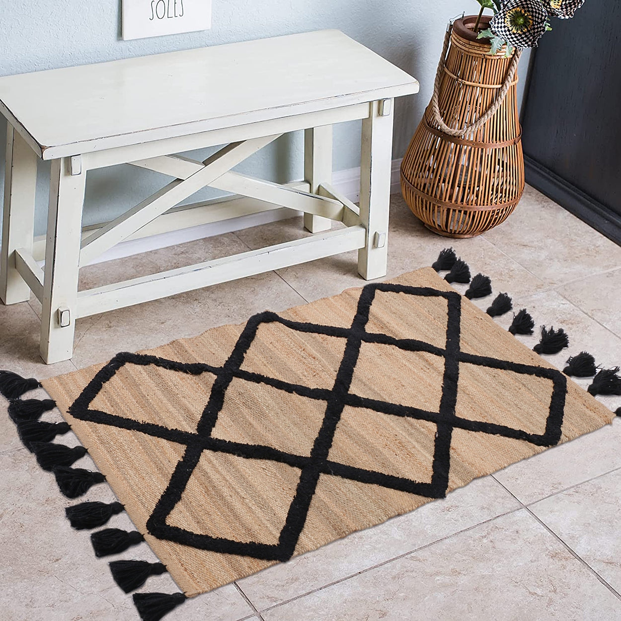 Hand Woven Jute Rug with Tassels