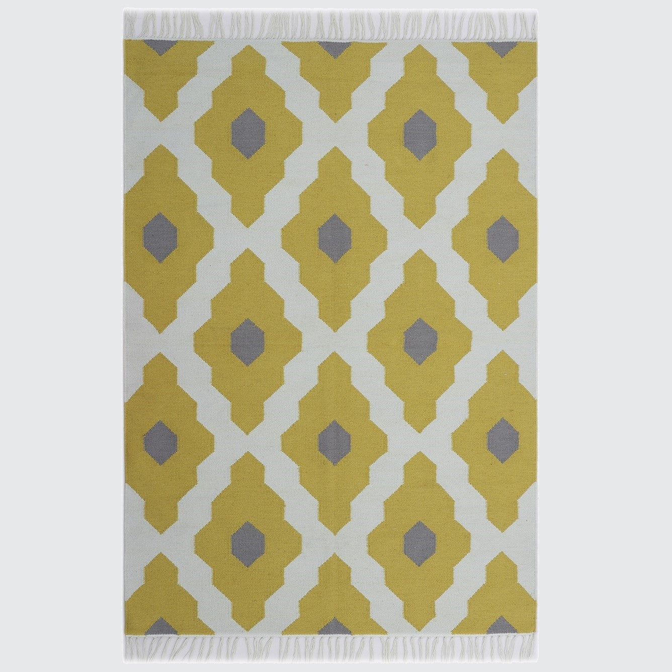 Mustard Grey and White Hand Woven Kilim - 5'x8'