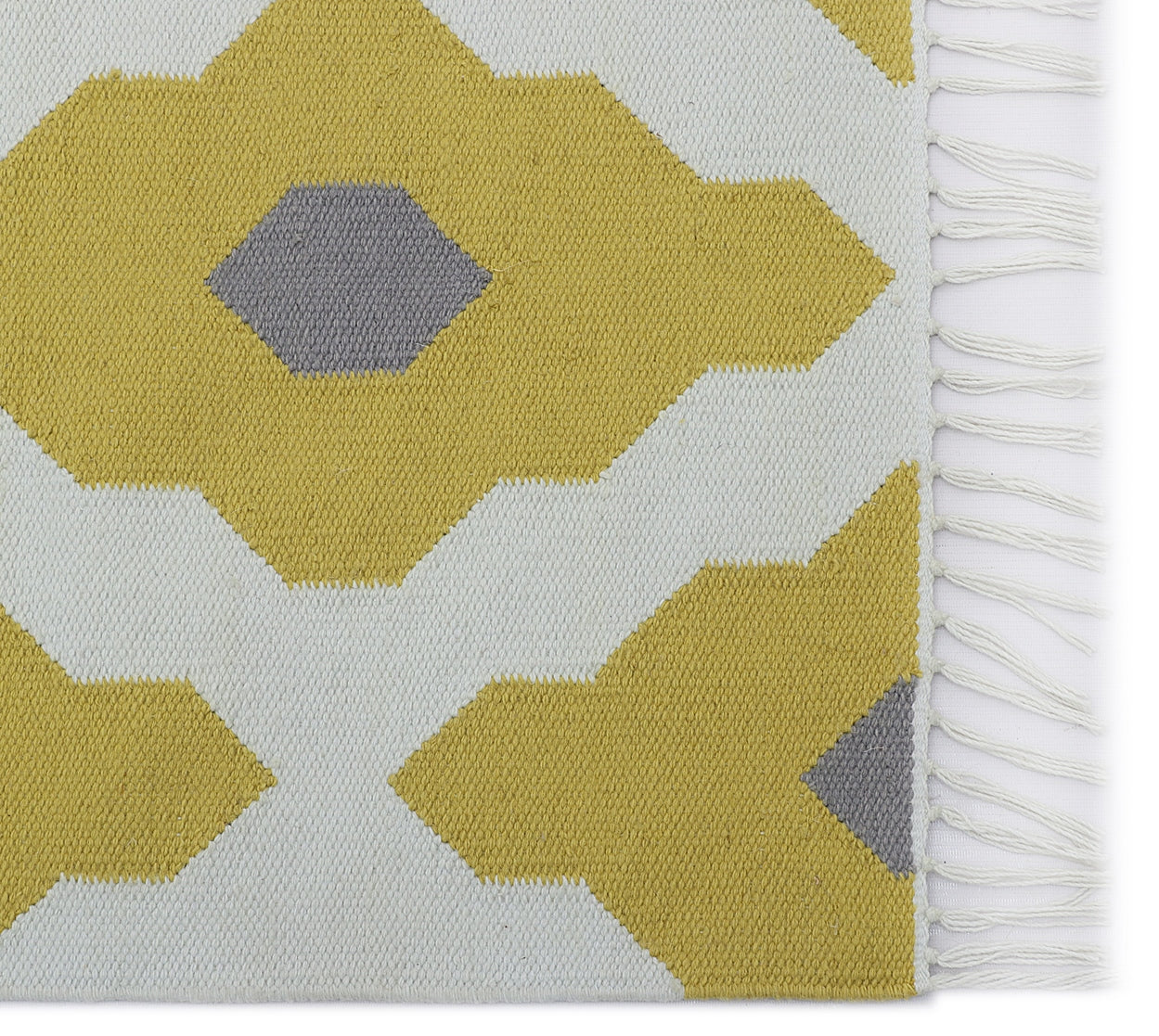 Mustard Grey and White Hand Woven Kilim - 5'x8'
