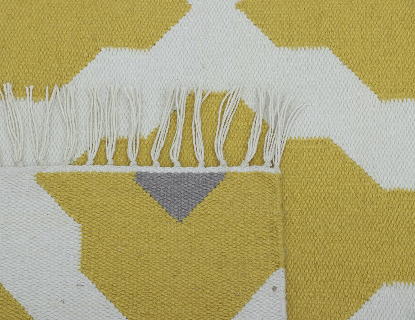 Mustard Grey and White Hand Woven Kilim - 5'x8'