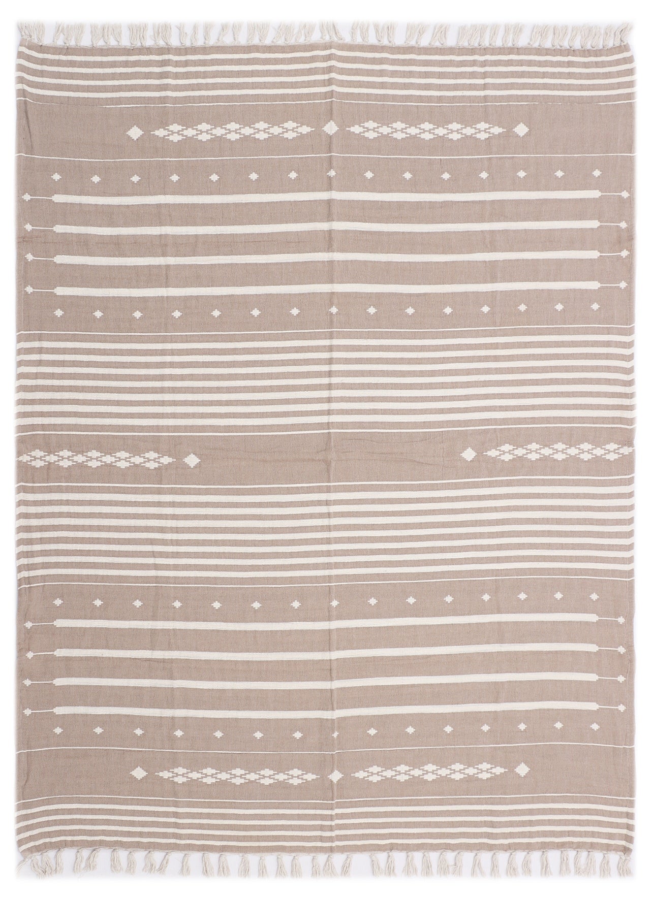Natural and Beige Cotton Jacquard Throw