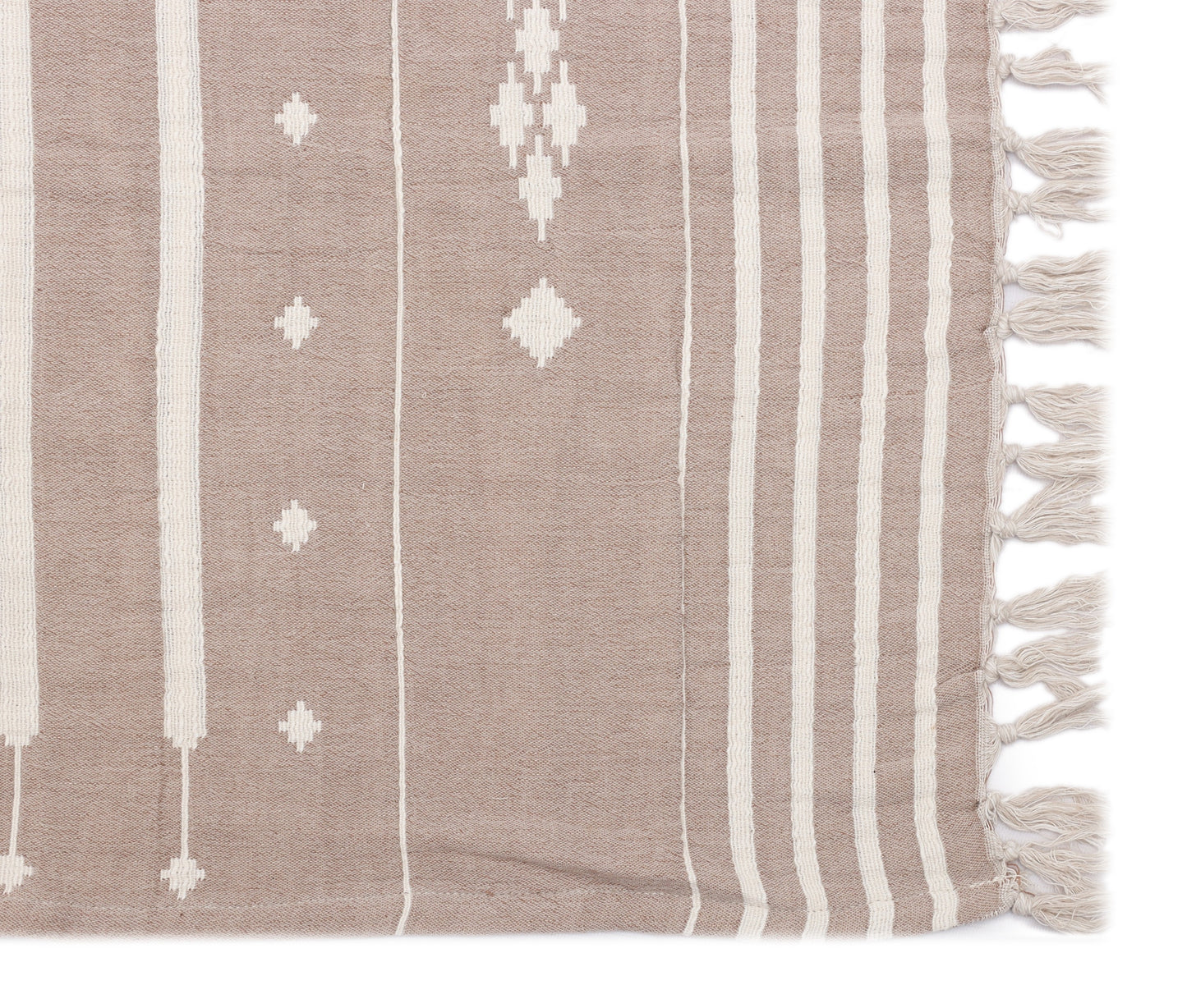 Natural and Beige Cotton Jacquard Throw
