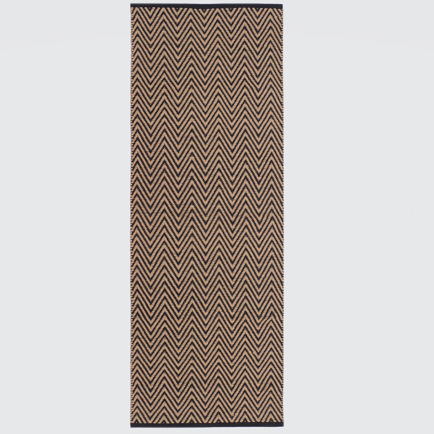 Black and Beige Hand Woven Runner - 2.5' x 7'