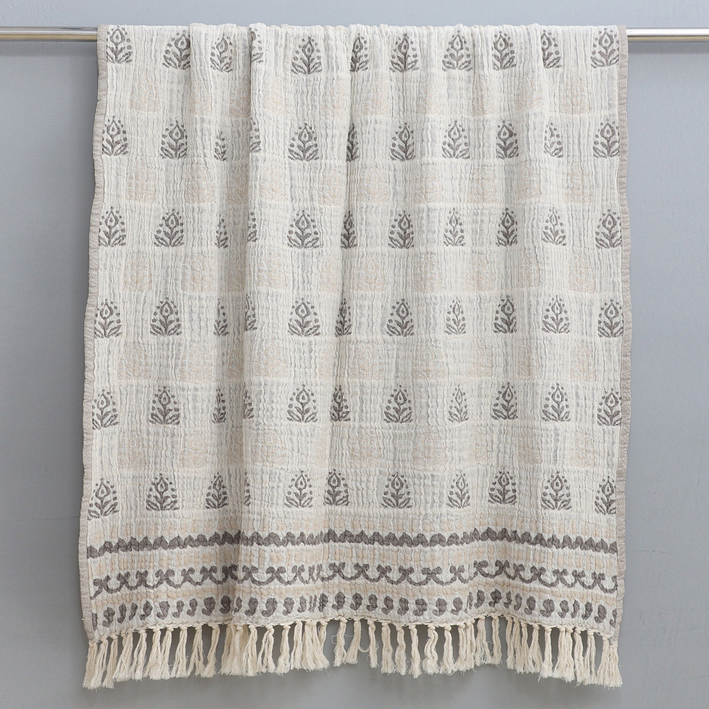 Grey and Natural Cotton Jacquard Throw