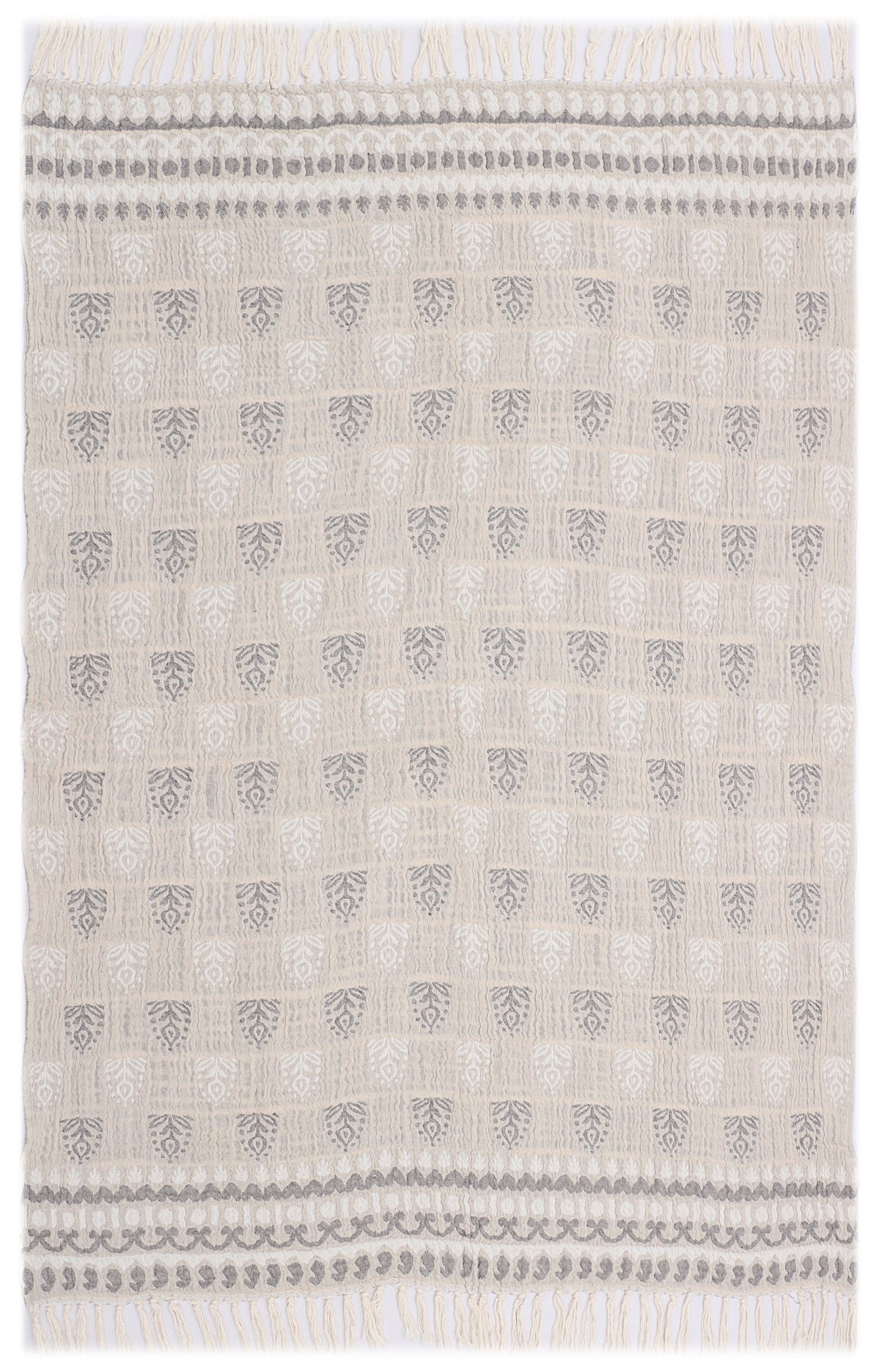 Grey and Natural Cotton Jacquard Throw