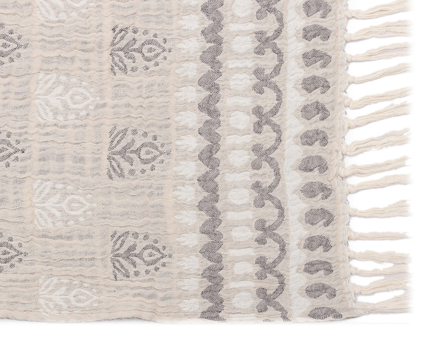 Grey and Natural Cotton Jacquard Throw