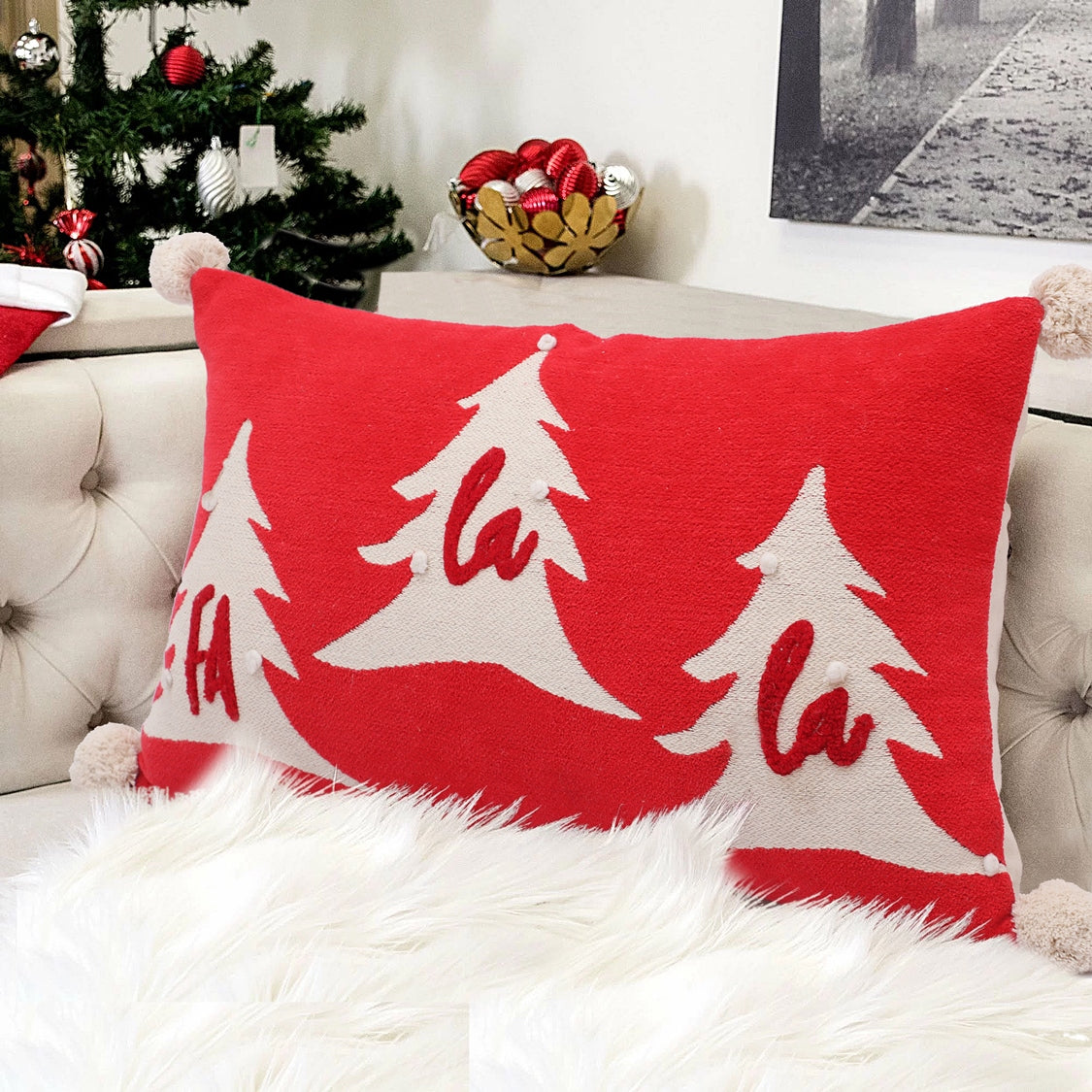Red X-mas Vibes Cotton Jacquard Cushion Cover