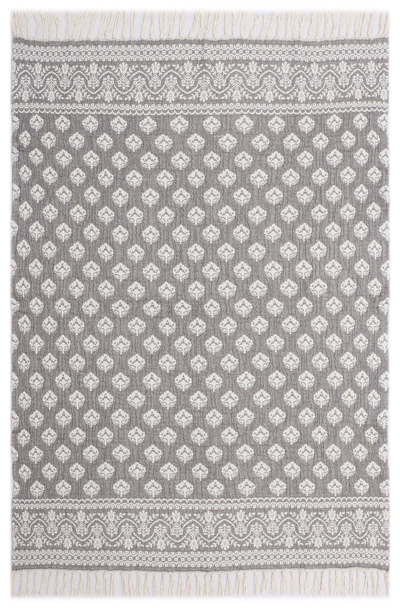 Grey and Natural Cotton Jacquard Throw