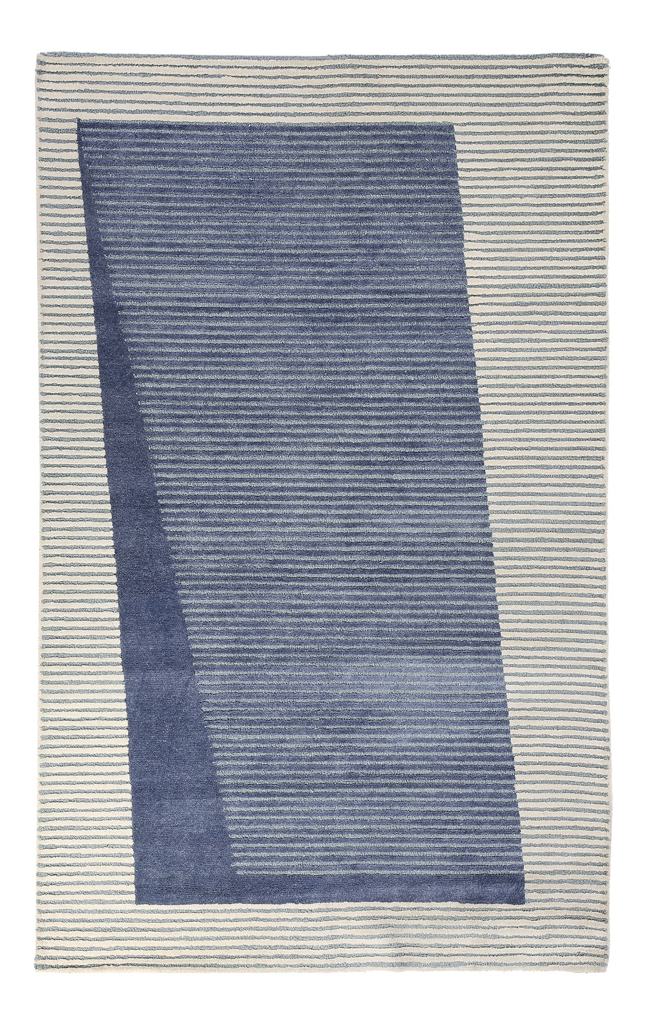 Blue and White Hand Tufted Wool Rug - 5'x8'