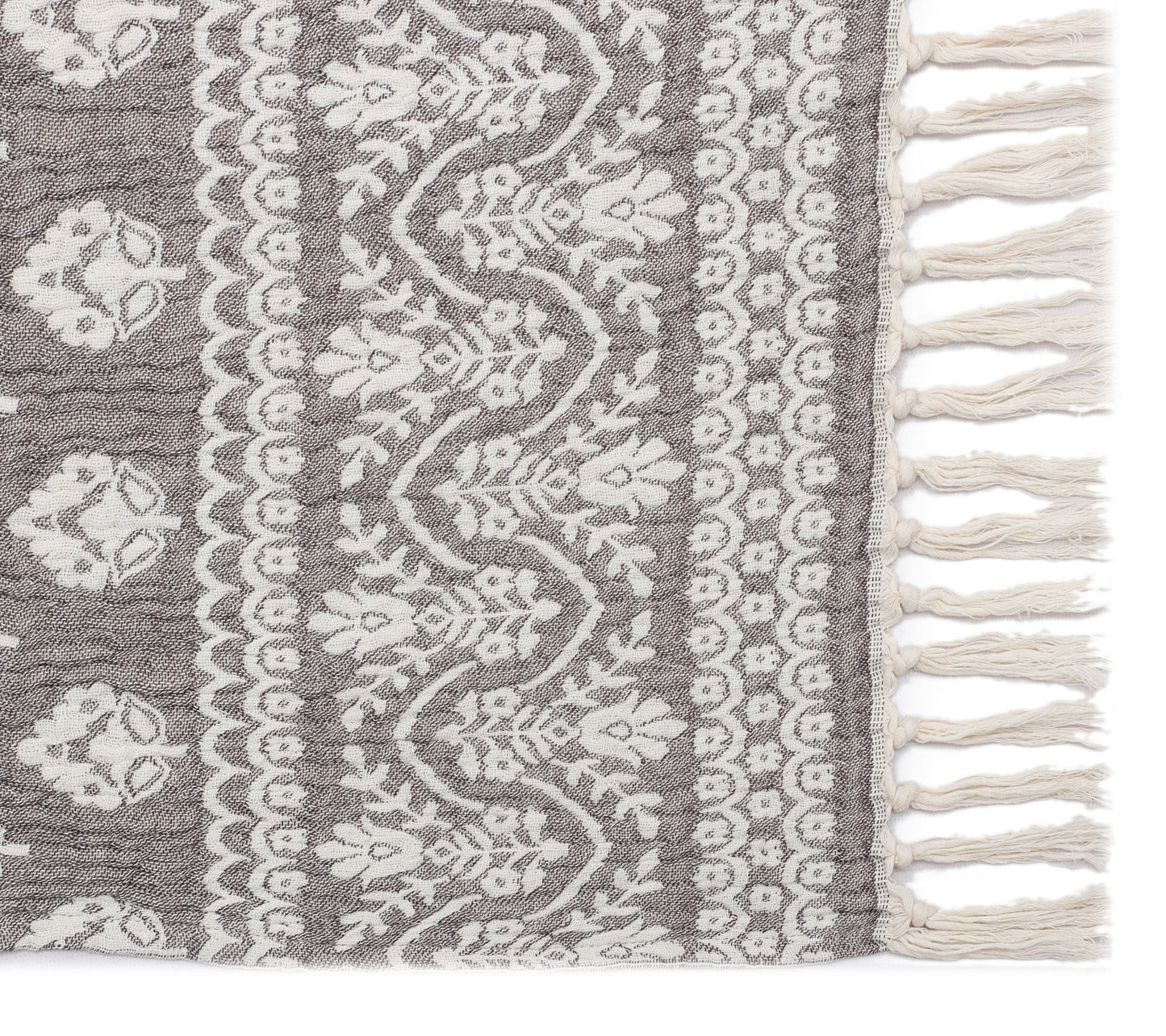 Grey and Natural Cotton Jacquard Throw