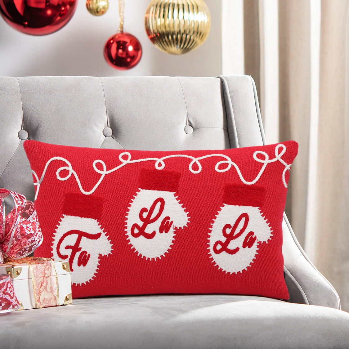 Red Cotton Woven Cushion Cover