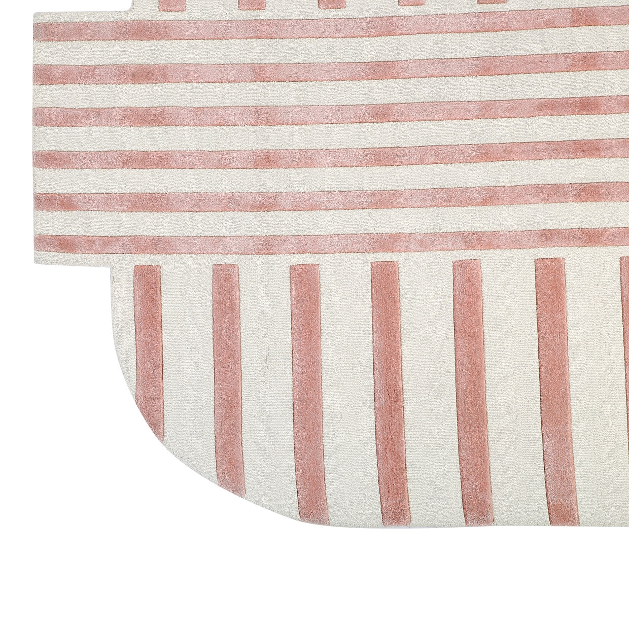 Pink and Natural Striped Hand Tufted Wool Rug - 5'x8'