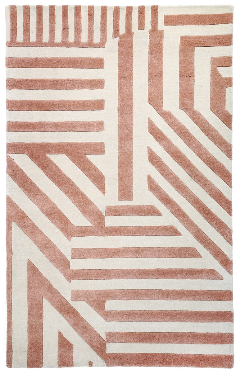 Pink and Natural Geometrical Hand Tufted Wool Rug - 5'x8'