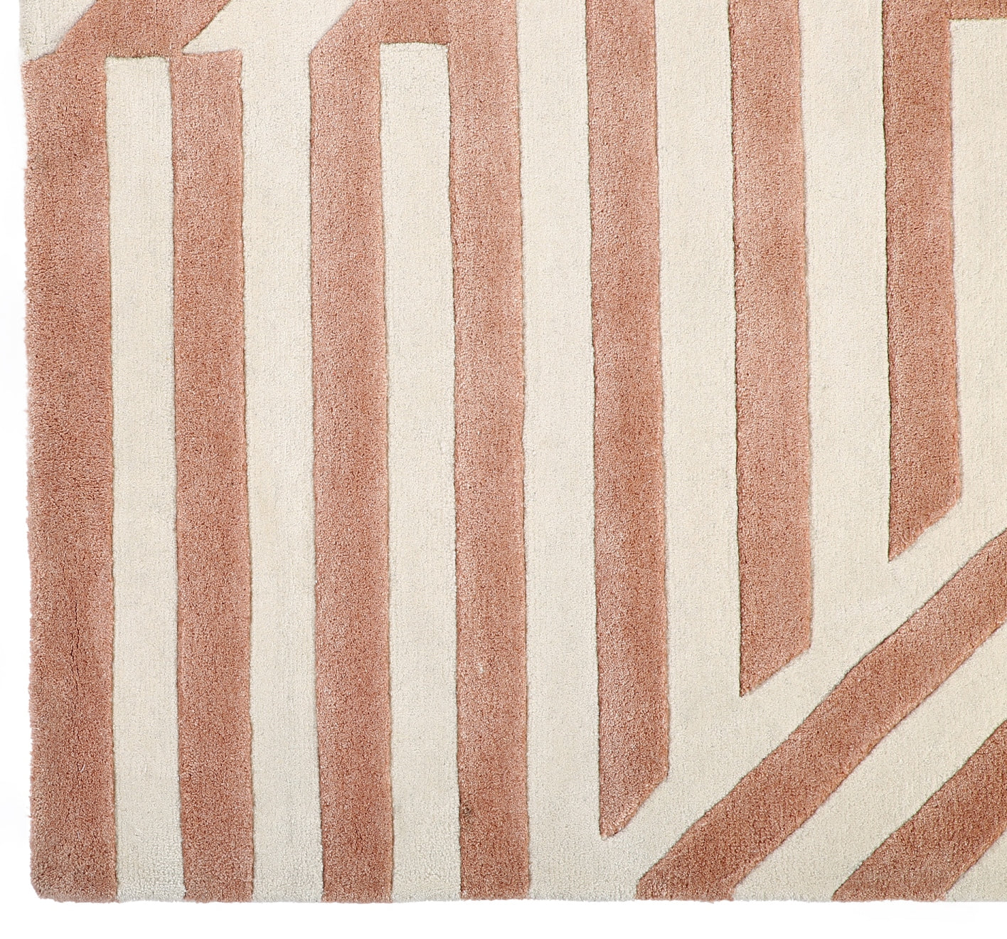 Pink and Natural Geometrical Hand Tufted Wool Rug - 5'x8'