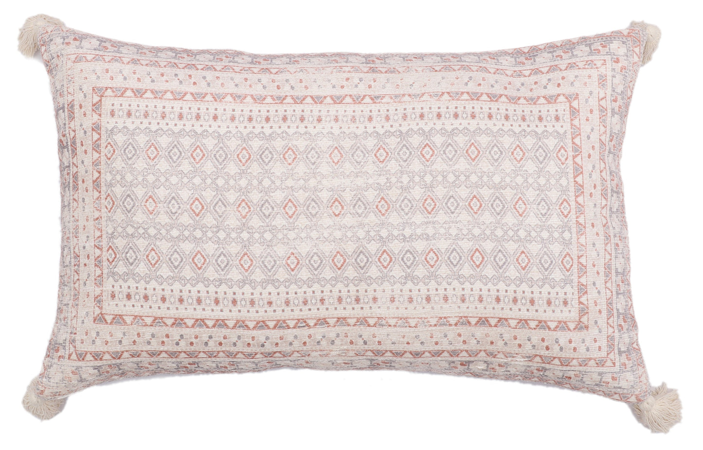 Multicolor Chenille Digital Printed Cushion Cover with Tassels