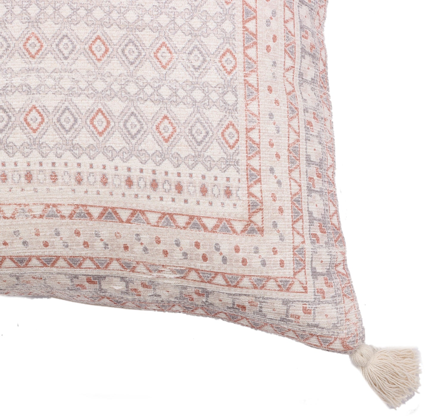 Multicolor Chenille Digital Printed Cushion Cover with Tassels