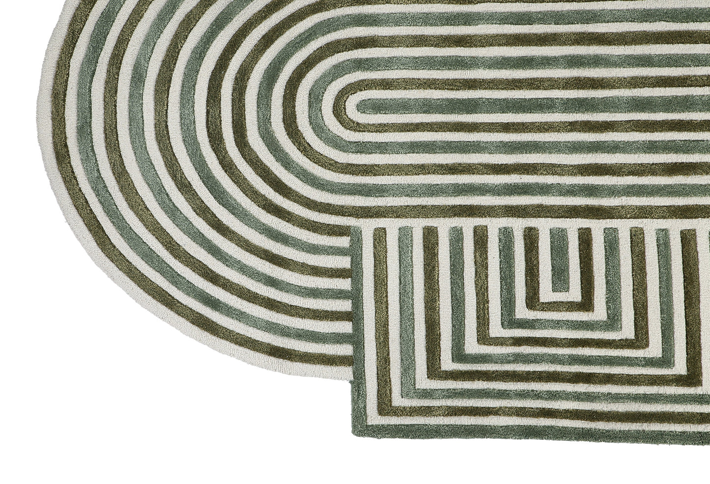 Olive and Natural Oval Hand Woven Wool Rug - 5'x8'