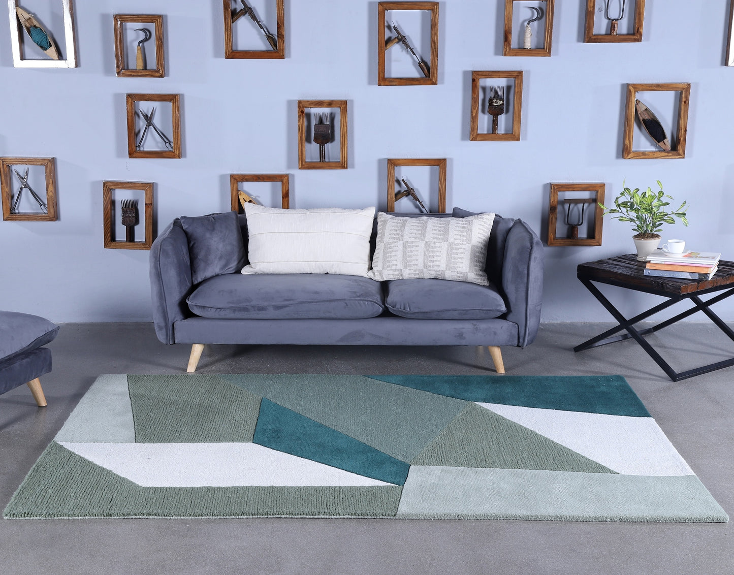 Olive Green Grey and Natural Hand Tufted Wool Rug - 5'x8'