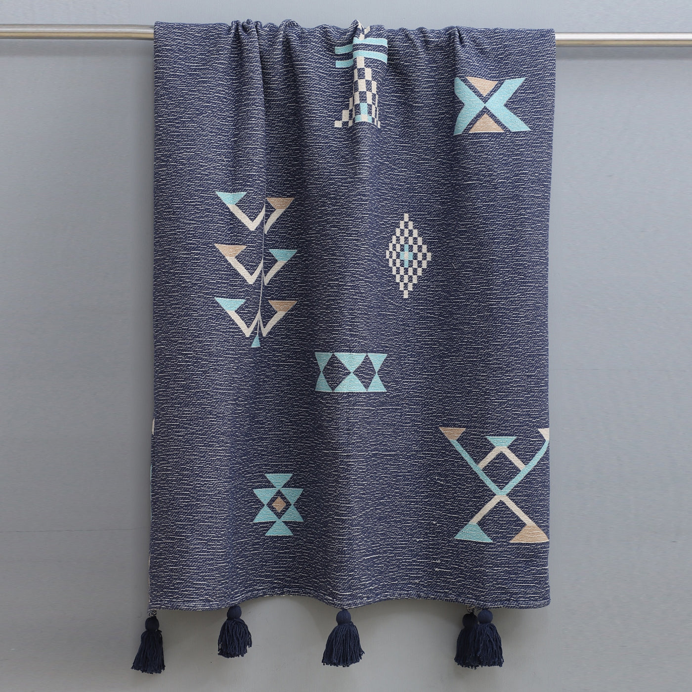 Blue Cotton Jacquard Throw