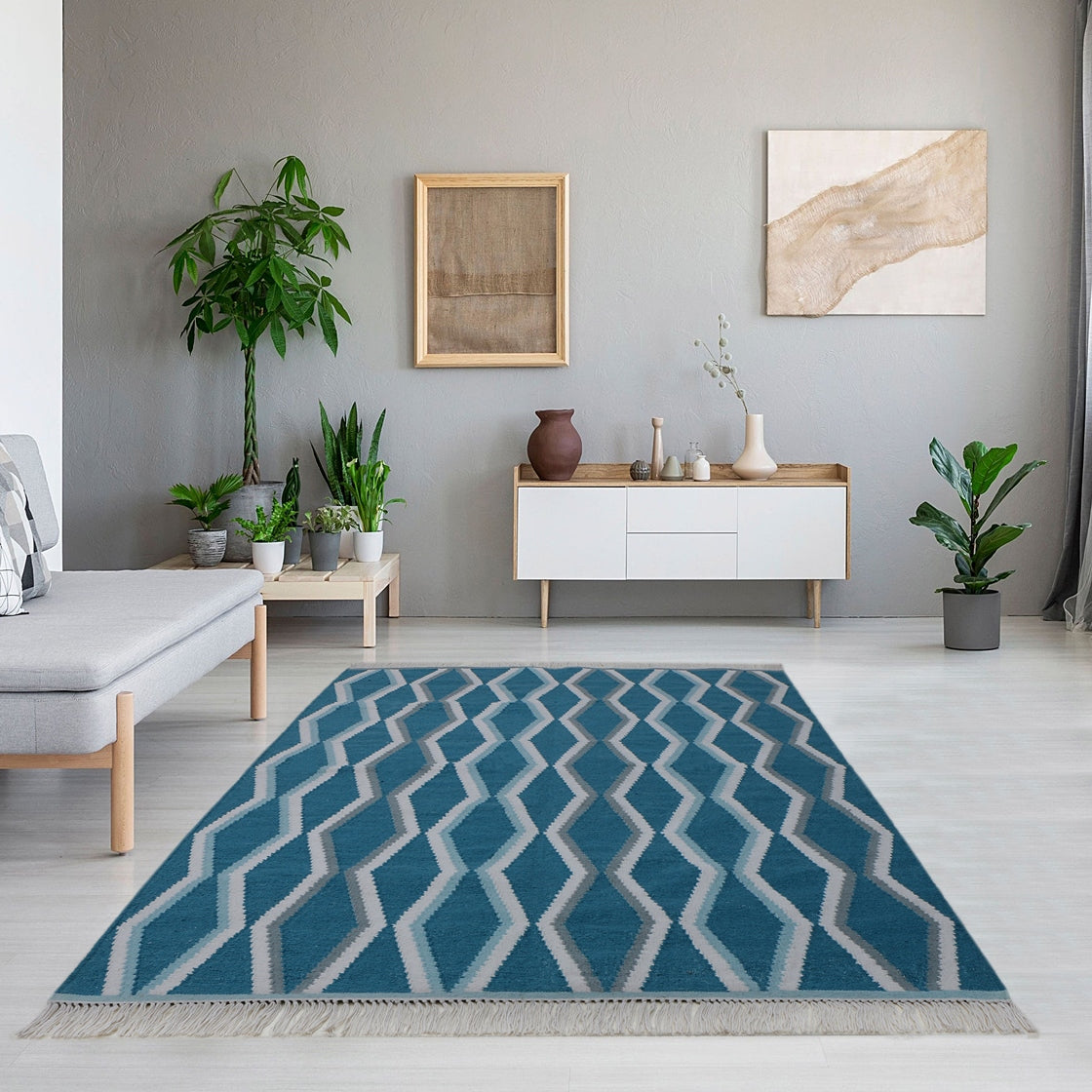 Aqua Hand Woven PET Rug - 5'x8'