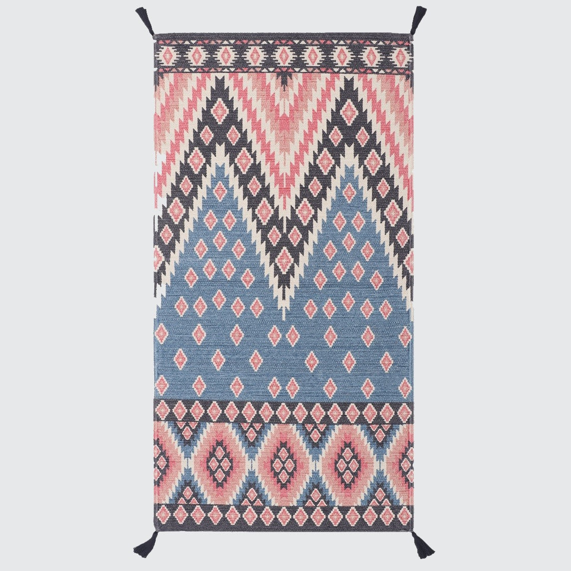 Multicolor Cotton Braided Screen Printed Dhurrie with Tassels - 2.5'x5'