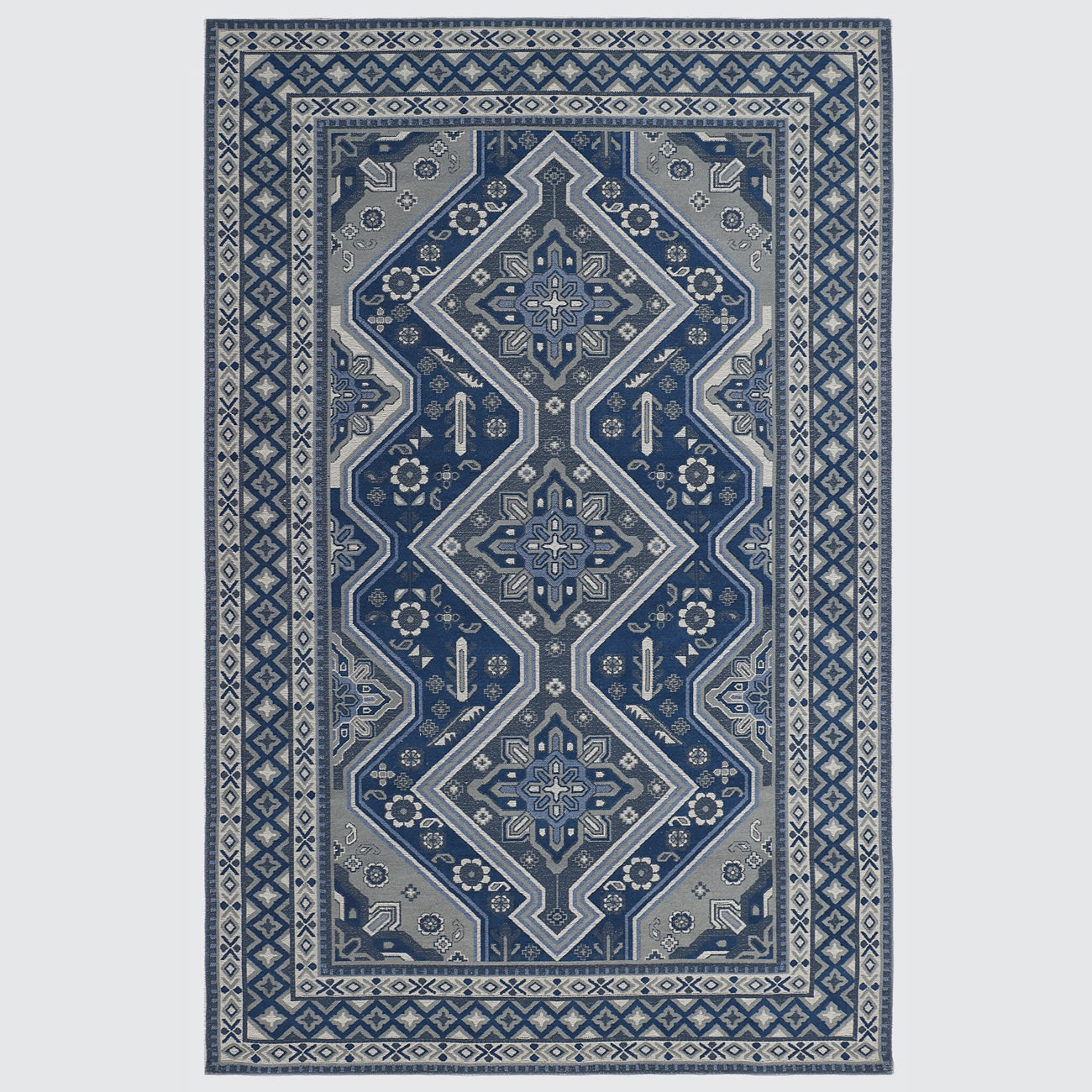 Blue and Grey Jacquard Rug - 5'x8'