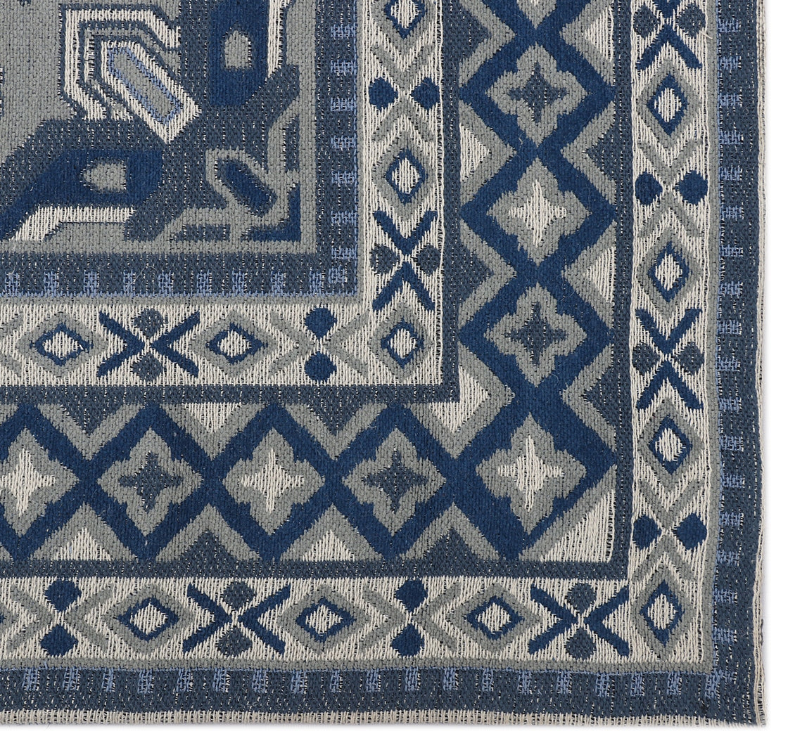 Blue and Grey Jacquard Rug - 5'x8'