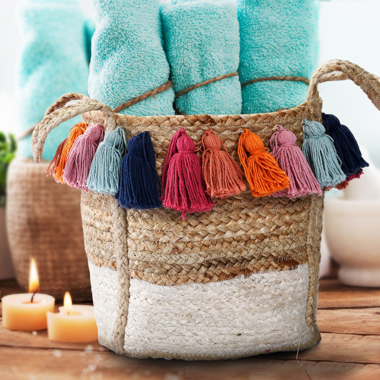 Multicolor Jute Braided Basket