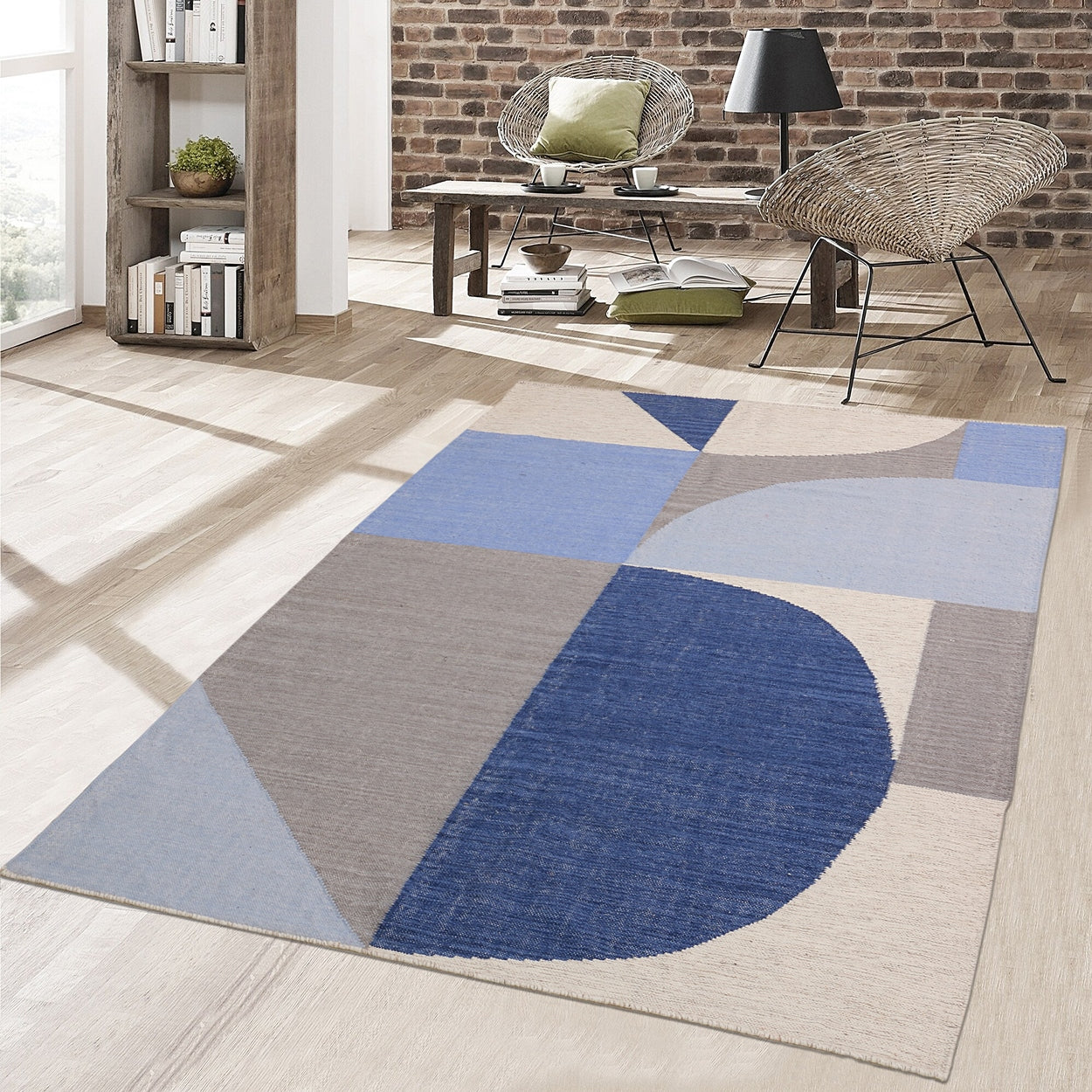 Blue Grey and Ivory Hand Woven Punja Kilim - 5'x8'