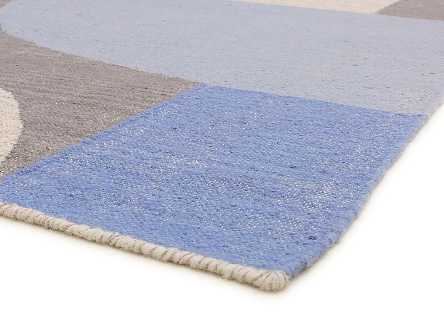 Blue Grey and Ivory Hand Woven Punja Kilim - 5'x8'