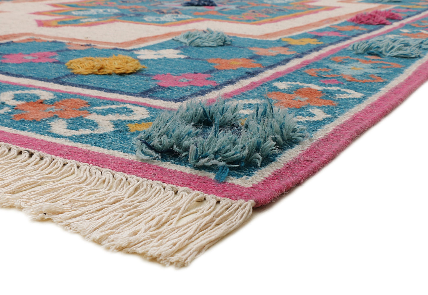 Blue Rust and Ivory Hand Woven Punja Kilim - 5'x8'