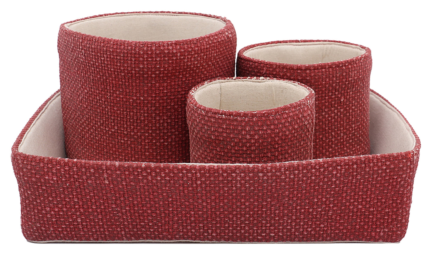Red Hand Woven Cotton Desktop Set