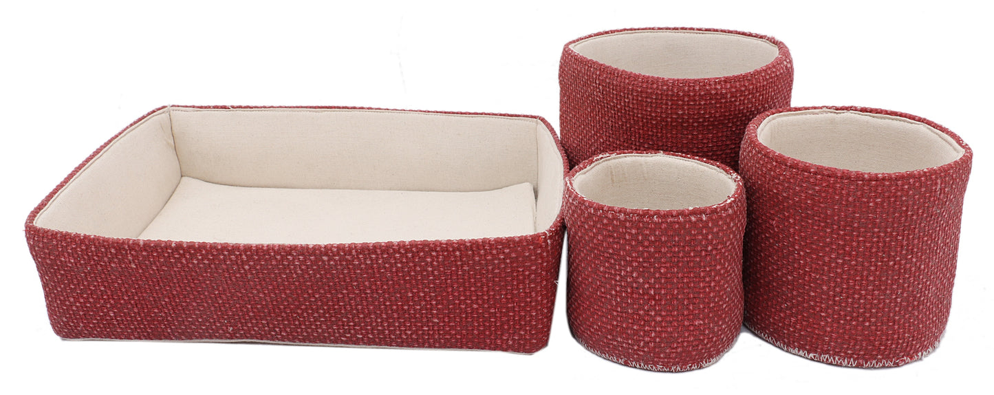 Red Hand Woven Cotton Desktop Set