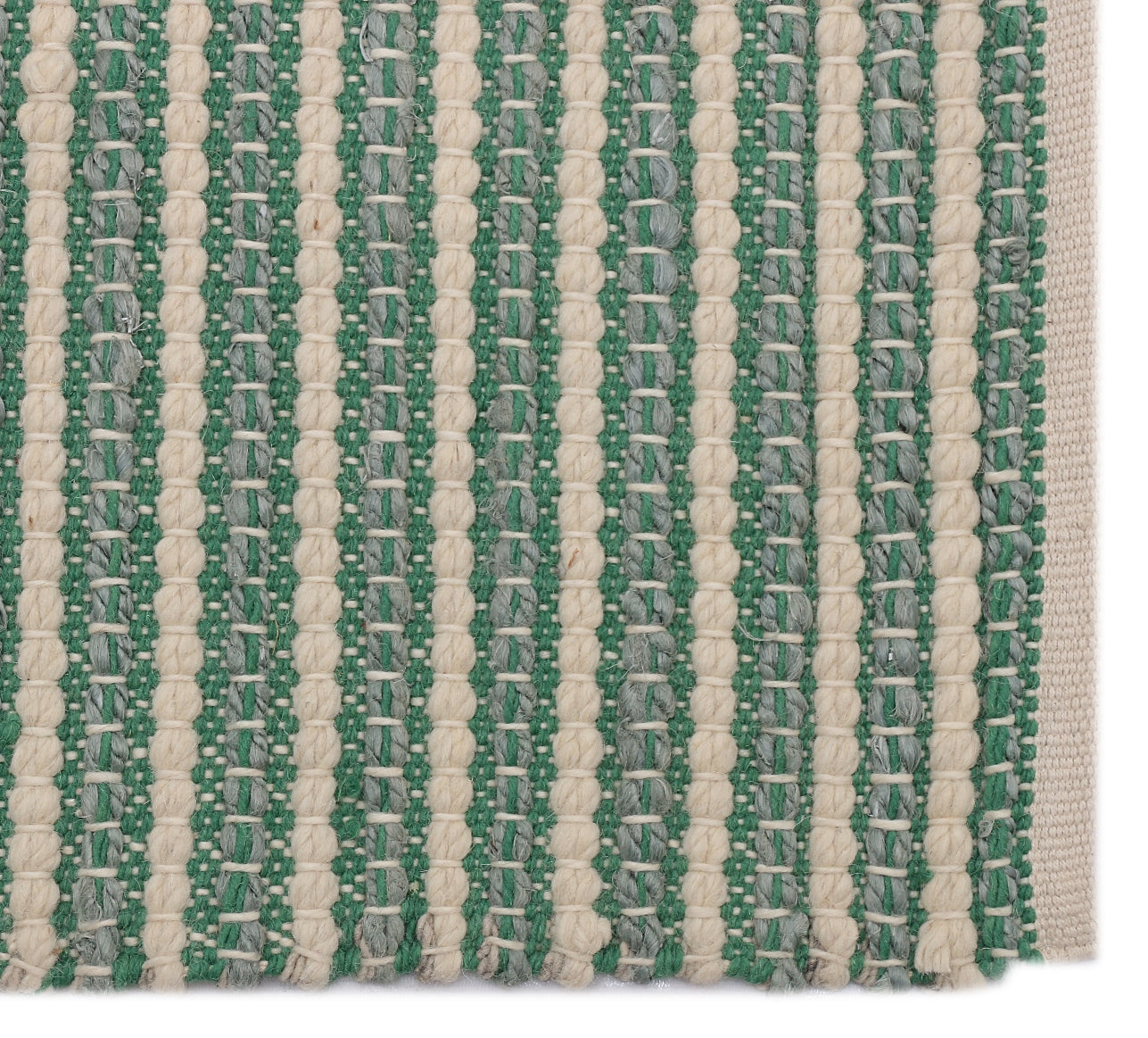 Green and Natural Hand Woven Wool Rug - 3'x5'