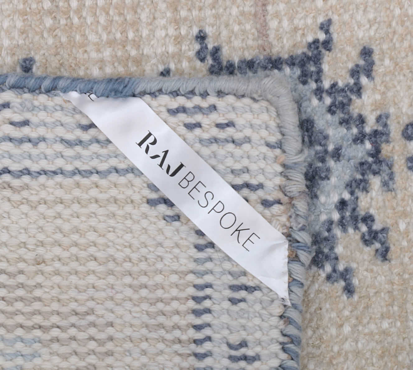 Blue Beige and Natural Hand Knotted Wool Rug - 5'x8'