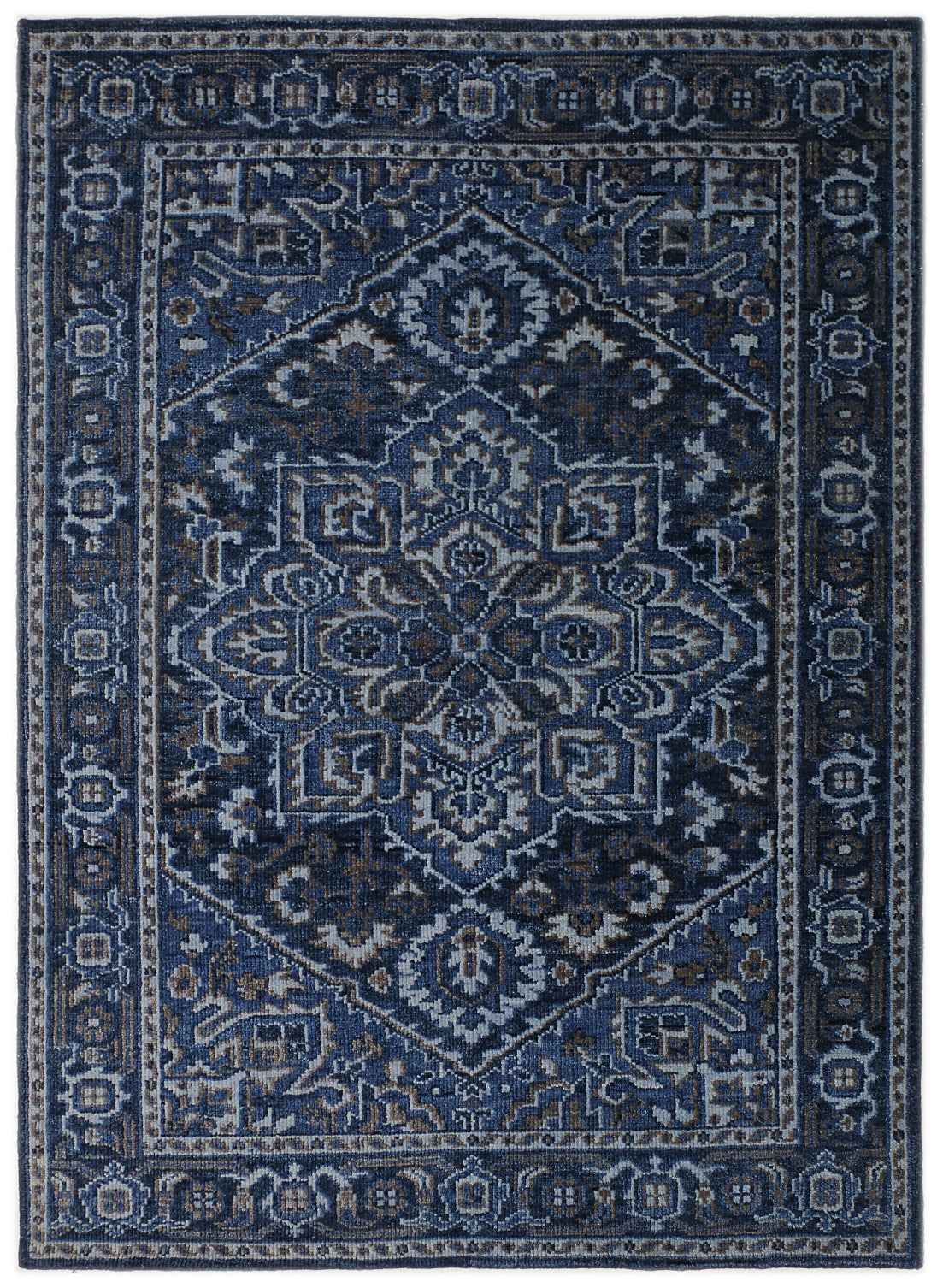 Blue Hand Knotted Wool Rug - 5'x8'