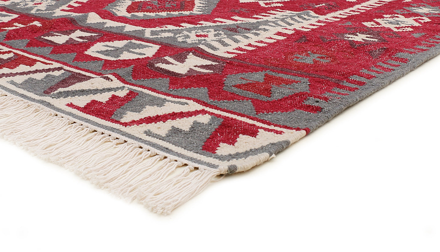 Red and Ivory Punja Kilim - 5'x8'