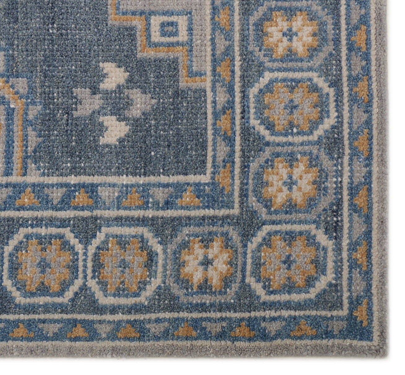 Grey and Mustard Hand Knotted Wool Rug - 5'x8'