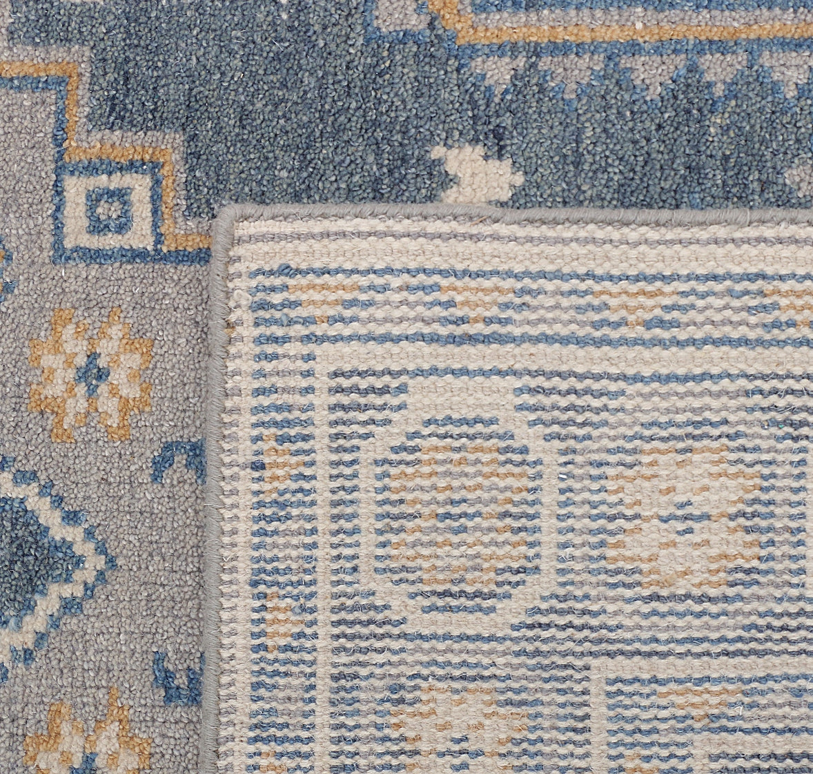 Grey and Mustard Hand Knotted Wool Rug - 5'x8'
