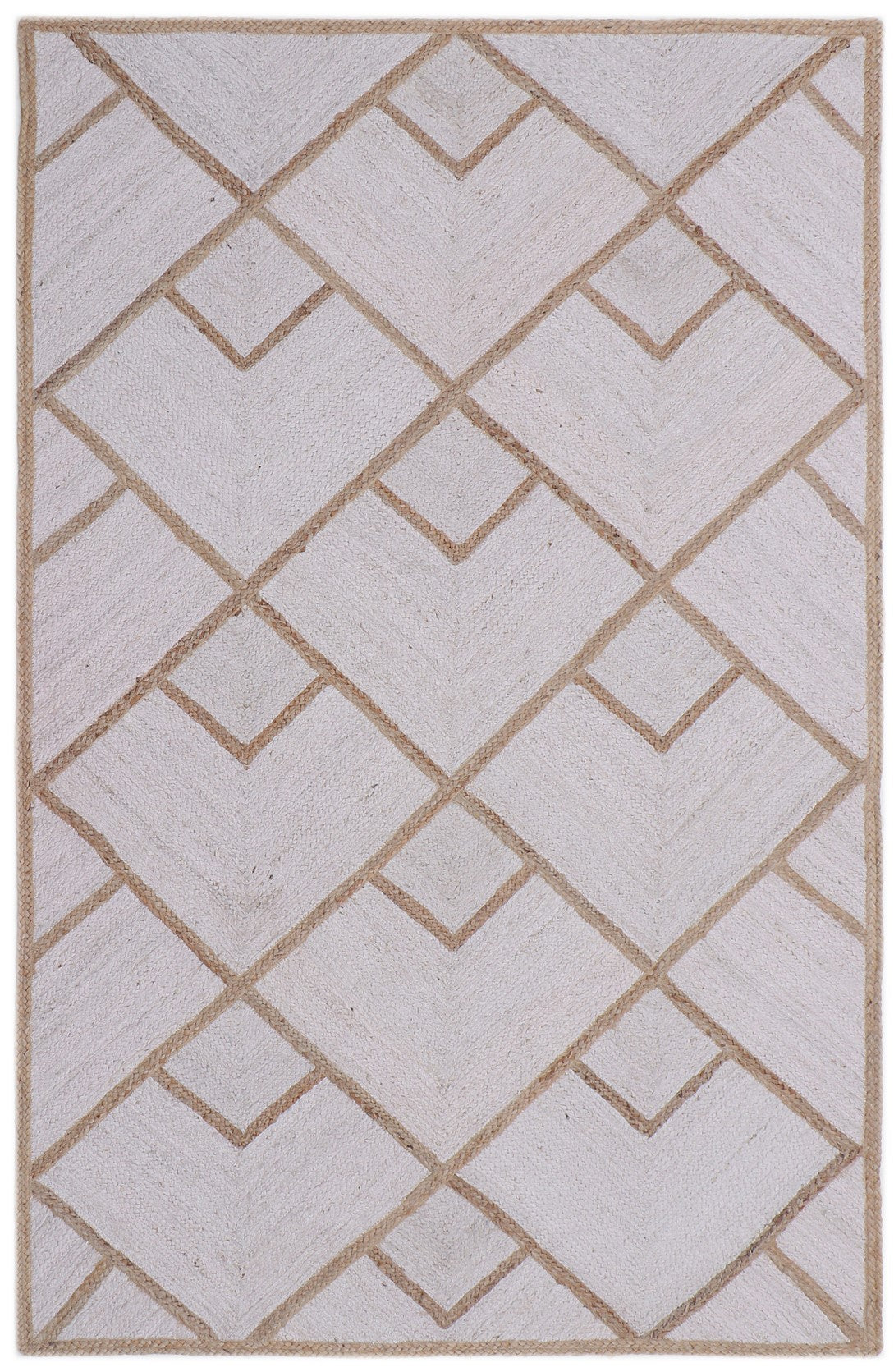 White & Natural Jute Braided Rug