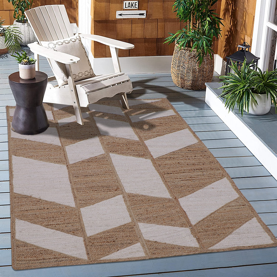 White & Natural Jute Braided Rug