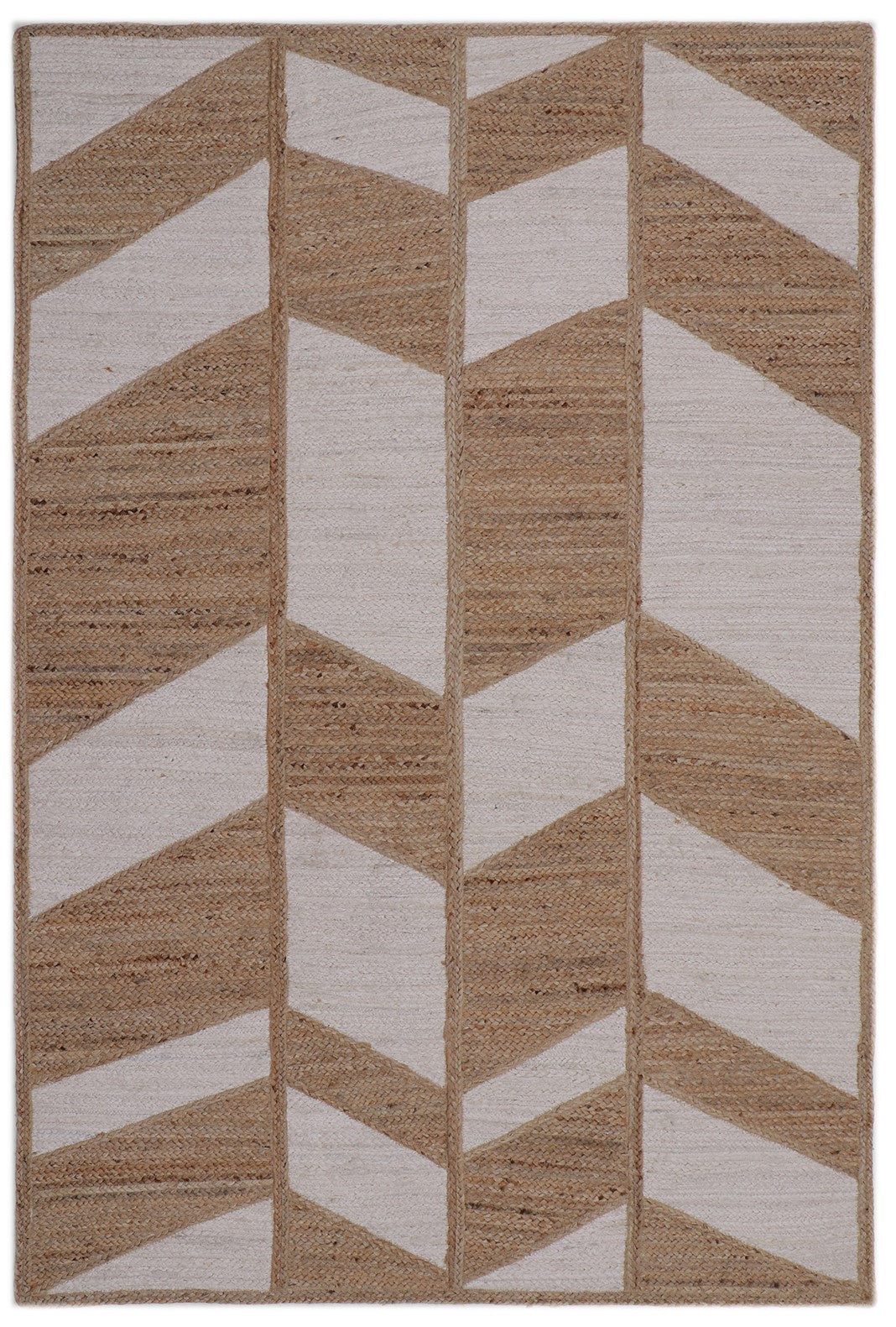 White & Natural Jute Braided Rug