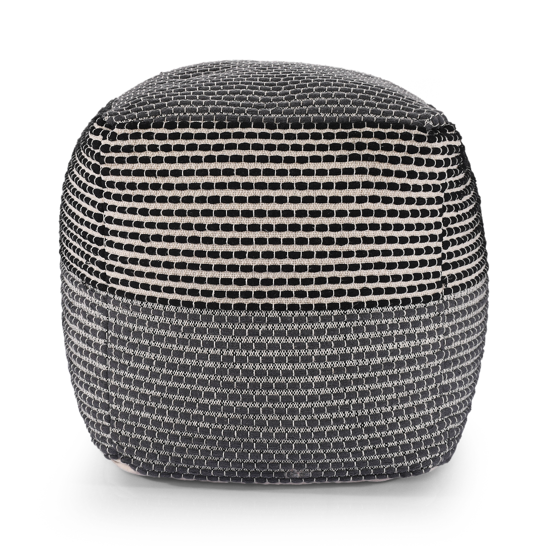 Grey Black & Ivory Knitted Pouf