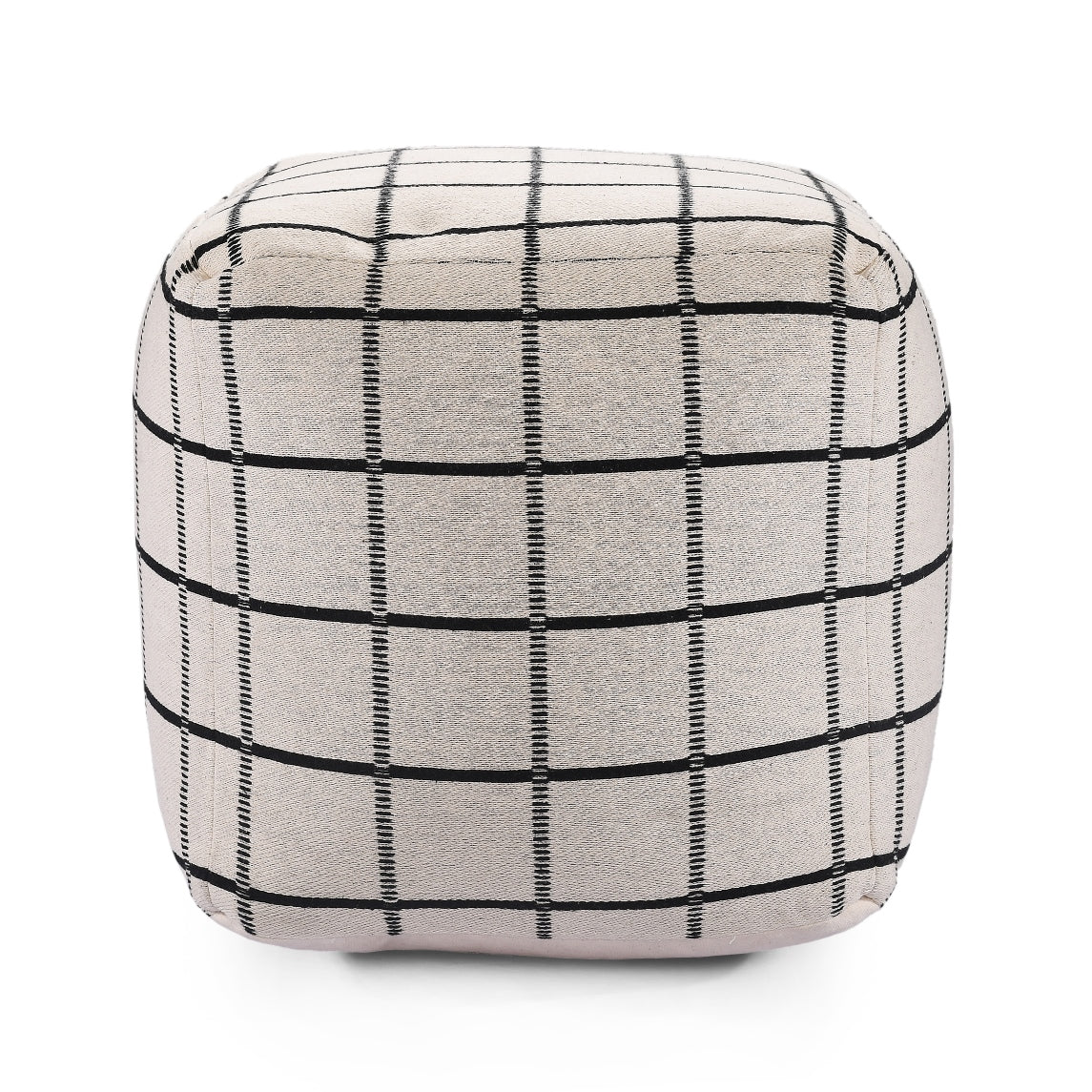 Black & Ivory Checkered Knitted Pouf