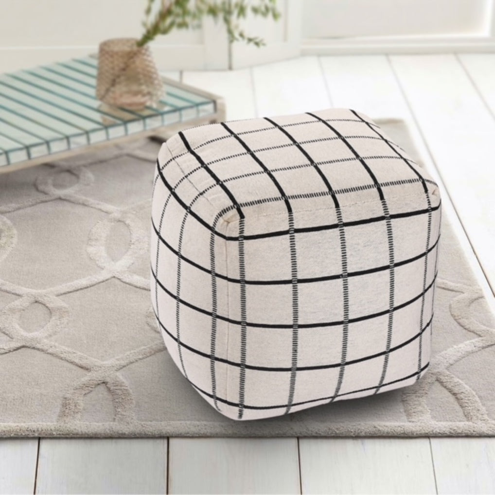 Black & Ivory Checkered Knitted Pouf