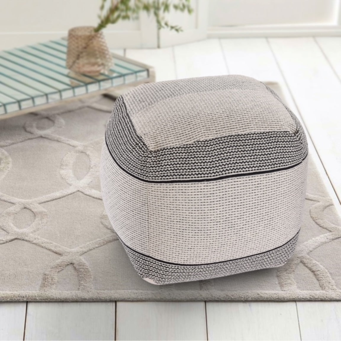Black & Natural Knitted Pouf